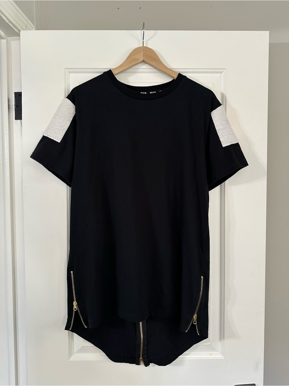 Rise As 1NE Crinkle Texture T Shirt Dress, Black & White, Size Large